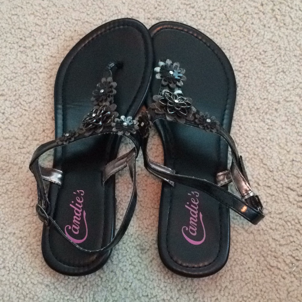 Candies Black Flower Sandals